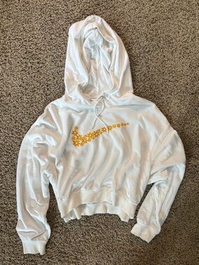 Nike Cropped Crewneck Hoodie with Yellow Floral Swoosh
